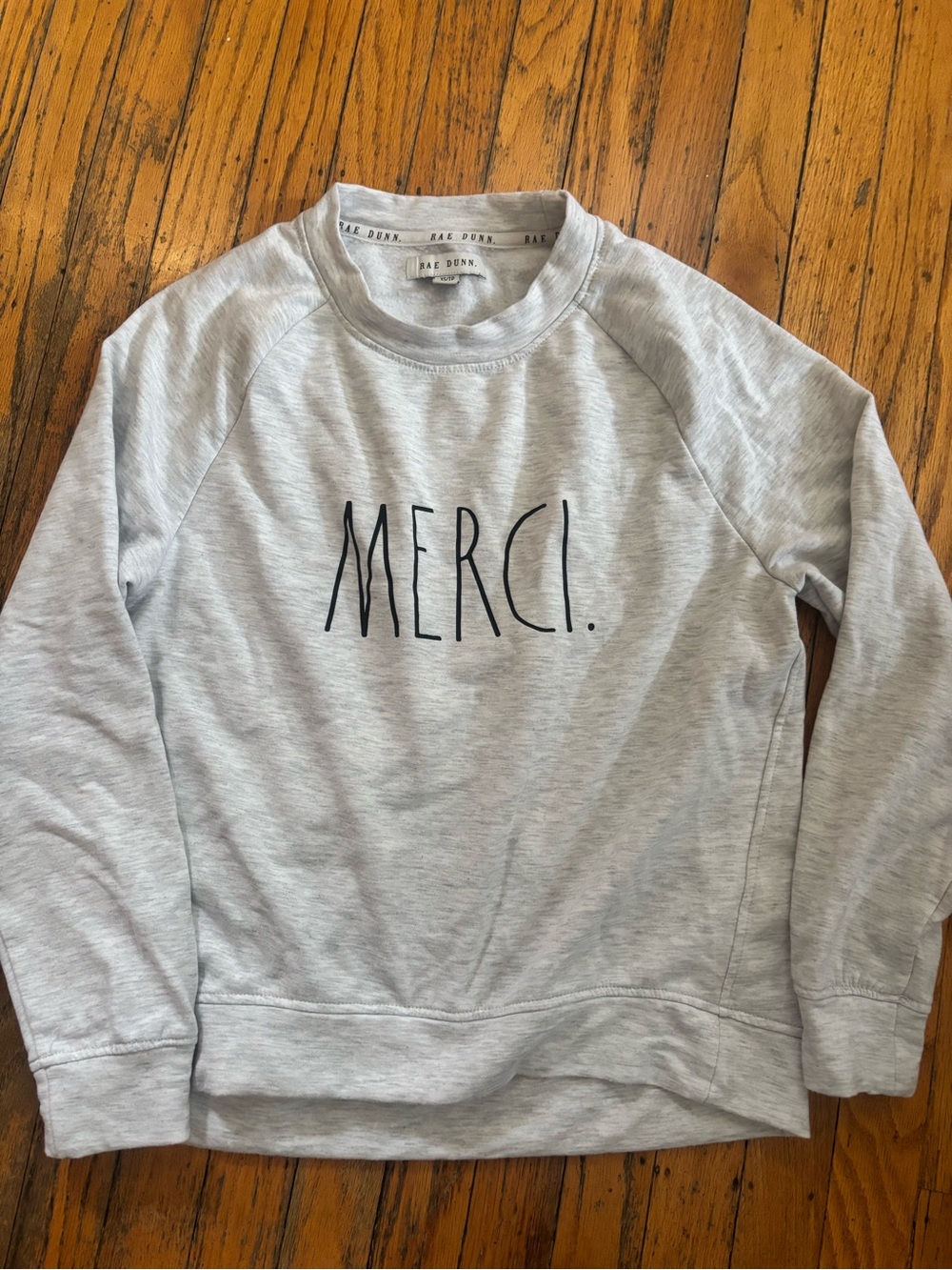 Rae Dunn Crewneck Sweatshirt - Light Gray with Black "MERCI."